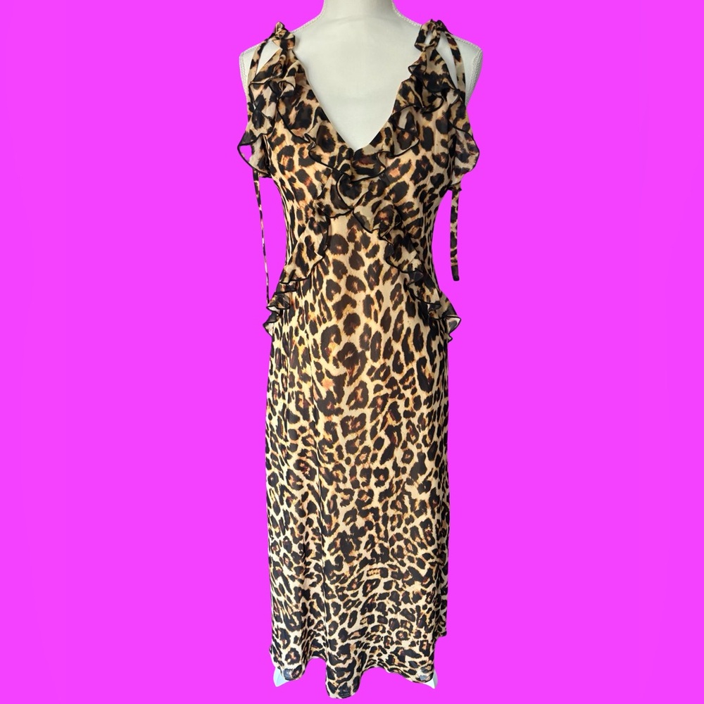 Steve Madden Animal Print Dress Ruffle Detail Women’s Size L